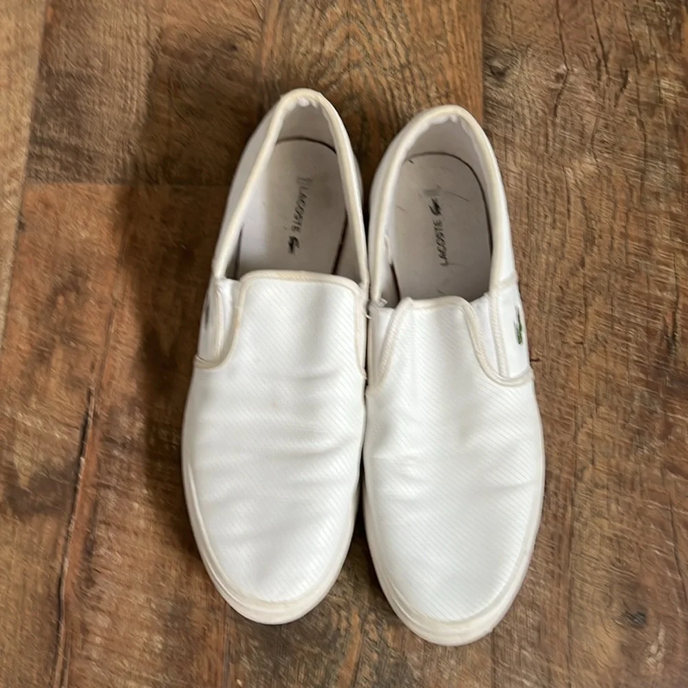 Mens white LACOSTE SLIP ON SHOE
